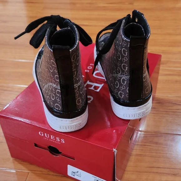 Guess Brown & Black Monogram Hi-Top Sneakers - Picture 3 of 3